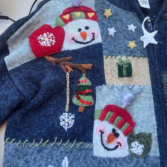 Heirloom Collectibles Christmas Y2K Zip Sweater Sz XL Snowman Ugly Christmas - Picture 14 of 16